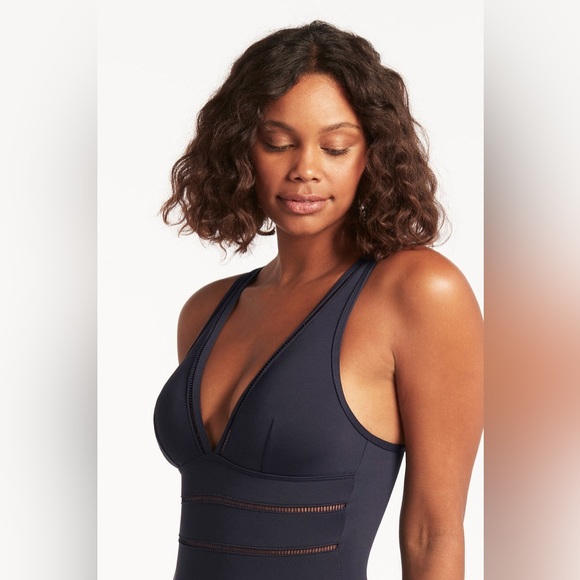 Eco Essentials Spliced One Piece Sea Level Swim Australia Size 10 Navy - Picture 4 of 5